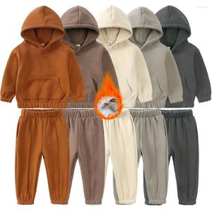 Set di abbigliamento Autunno Ragazzi Set 2024 Inverno Ragazze Con cappuccio Abbigliamento sportivo 2 pezzi Bambini Tuta con cappuccio Vestiti In pile spesso Abiti per bambini