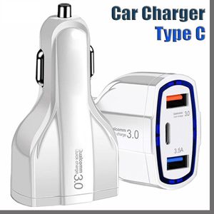 Caricatore per auto a 3 porte 3.5A USB QC3.0 Type-C Ricarica rapida per iPhone/Xiaomi Mini Caricabatterie rapido Adattatore per veicolo senza confezione