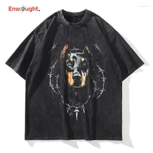 Men's T Shirts Doberman T-shirts Oversized Vintage Washed Hip Hop High Street Shirt Retro Cute Dog DTG Printing Short Sleeve Tops Tees