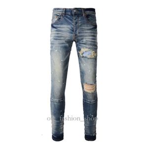 Amirs Designer Mens dżinsy fioletowe dżinsy High Street Hole Star Patch męskie damskie damskie hafty haftowe panele spusty rozciągające spodnie spodni 554 169