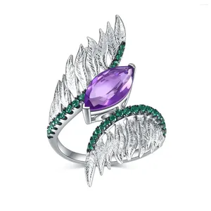 Cluster Rings Designer Vintage Angel Wing Ring With Italian Style 925 Silver Inlaid Natural Gemstone Amethyst