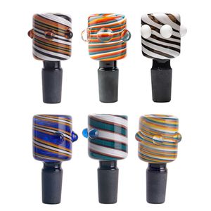 Colorido Swirl Glass Bowl Slide Herb Bowl Cilindro Fumar Tigela com Preto Fosco Joint 14mm e 18mm Masculino Bong Acessórios para Tubulação de Água Ash Grinder Dab Rig PT154