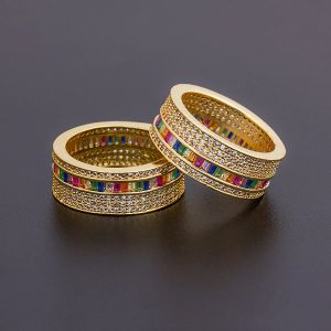 Neuer geometrischer Luxus-Boho-Regenbogen-14-Karat-Gelbgold-Zirkonia-Ring für Frauen, Charm-Goldfarben-Kristallringe, feiner Party-Hochzeitsschmuck