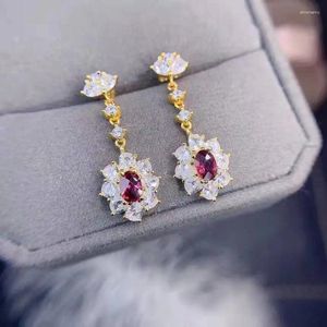 Dangle Earrings Solid 14K Gold Origin Ruby Earring For Women Fine Aros Mujer Oreja Yellow Orecchini Jewelry Gemstone Drop