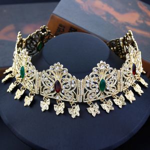 Colar neovisson alta qualidade cor de ouro argélia jóias de cabelo tiaras árabe mulheres testa corrente de cabelo noiva jóias de casamento