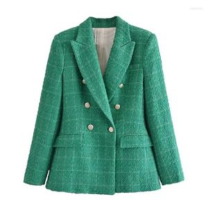 بدلات نسائية 2024 Women Jacket Autumn Fashion Vintage Long Sleeve Pockets Female Enter