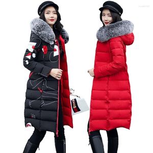 Frauen-Grabenmäntel 2024 Winter-Frauen-mit Kapuze Mantel-Pelz-Kragen verdicken warme lange Jacke weibliche Oberbekleidung Parka Damen Chaqueta feminino