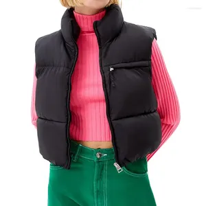 Coletes femininas mulheres cortadas puffer colete casaco outono inverno roupas quentes cor sólida leve sem mangas zíper jaqueta streetwear
