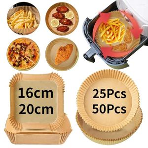 Pişirme Aletleri 25/50 PCS Tek Kullanımlık Hava Fritöz Kağıt Astar Yağ geçirmez Su geçirmez Tepsisi Fırın Airfryer Aksesuarları için Yapışmaz Mat