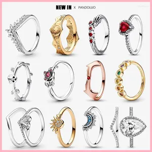 Klusterringar 2024 i Celestial Sun Moon Ring Set 925 Silver Women Par Jewelry Engagement Birthday Present Olika kombinationer