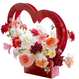 Heart Shape Portable Hand Held Flower Box Bag Paper Packaging Box For Wedding Party Decor Florist Handy Flower Gift Case1246n