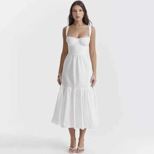 基本的なカジュアルドレスmingmingxi高品質の女性服2023リネンコットンブレンドジャックドレスエレガントでセクシーな滑らかな白いホリデードレスMIDI J240130