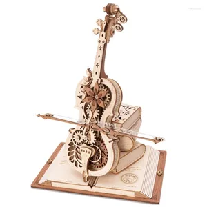 Estatuetas decorativas violino capriccio modelo 3d quebra-cabeça de madeira kits de montagem bloco de construção musical diy