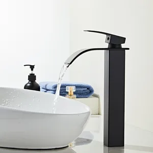Bathroom Sink Faucets Basin Faucet Black/Chrome Waterfall Spout Tap Deck Mount Single Handle Cold Water Mixer Vanity Tapware