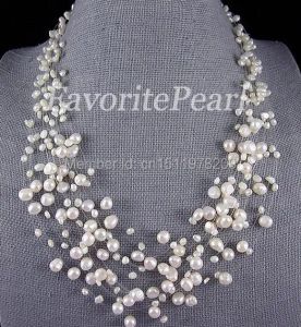 Necklaces Pearl Necklace Bridesmaid Wedding Jewelry Multistrand Necklace Floating Illusion Genuine Pearl Jewelry 15 Strand 1822.5inches