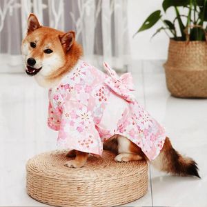 Odzież dla psów Zwierzęta wydrukowane kimono z paskiem Bowknot Modny japoński styl talia magiczna klamra dekolt snap -guziki ubrania dla psów kot
