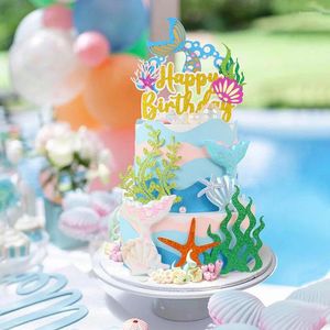 パーティーサプライズマーメイドシーウィードケーキトッパーは海のテーマの誕生日ベビーシャワーグリッターテールカップケーキの装飾