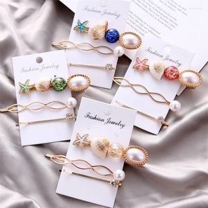 Hair Clips 3pcs/set Fashion Shell Accessories Imitiation Pearl Sea Star Crystal Hairpin Metal Acrylic Barrette Girls Gift