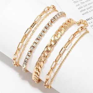 Anklets Fasion Punk Ankle Bracelets Gold Color For Women Rhinestone Summer Beach On The Leg Accessories Cheville Foot Jewellery239Z