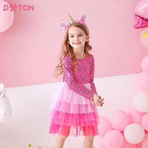 Girl Dresses DXTON Kids Dress For Girls Long Sleeve Layered Birthday Party Princess Costumes Children Clothes 3-8 Yeats