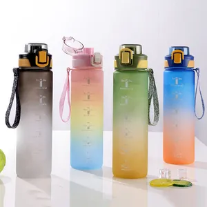 Water Bottles 1 Liter Sports Bottle With Time Marker Leak-proof Cup Motivational Portable For Outdoor Sport Fitness