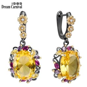 Earrings DreamCarnival1989 Fabulous Statement Earrings Women Elegant Dazzling Golden Zirconia Anniversary Flower Hanging Jewelry WE4036G