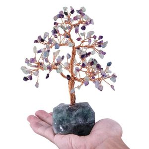 Sacchetti per gioielli TUMBEELLUWA Albero dei soldi in cristallo naturale con base in pietre preziose Ornamenti per figurine per FengShui Ricchezza Lucky Home Decor 241J