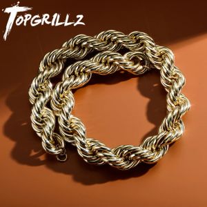 Naszyjniki Topgrillz 30 mm stal nierdzewna łańcuch liny złoty kolor duży, gruby naszyjnik biżuteria Hip Hop biżuteria na męską imprezę Prezent