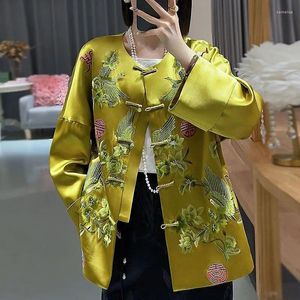 Ethnic Clothing Chinese Style Cardigan Women's Spring And Autumn Loose Acetate Retro Solid Color Embroidered Knot Button Fashion V