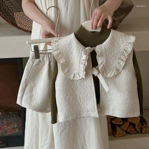 Clothing Sets Girls Set 2024 Spring Autumn Korean Style Girl Sweet Doll Collar Ruffled Lace Coat And Shorts Casual Two Piece