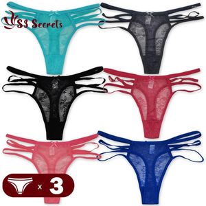 Mutandine da donna 3 pezzi / set Hollow Women Sexy Mesh G-String Intimo femminile Ragazze Trasparente Solido Vita bassa Perizoma Lingerie traspirante