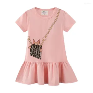 Girl Dresses 2024 Summer Children's Dress Short Sleeve A-line Cartoon Cute European And American Style Girls Clothes For 2-8y