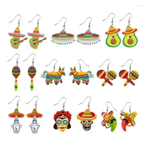 Baumelnde Ohrringe, mexikanischer Acryl-Ohrring für Frauen, Chili-Schläger, Hut, Totenkopf, Avocado, Charms, Tropfenschmuck, individuelles Party-Geschenk