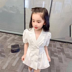 Girl Dresses Girls Fashion Suit Dress 2024 Summer Trendy All-Match Clothing British Style Party Beautiful Short Sleeved A-Line