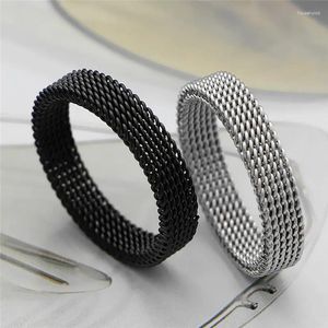 Cluster Rings Men's Mesh Wedding Women's 4mm 6mm Width Stainless Steel Hypoallergenic Vintage Punk Gothic Unisex Jewelry Couple