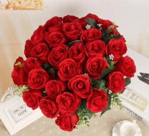 Fiori decorativi da sposa Bouquet di rose di seta di alta qualità a 9 teste con foglie di fiori artificiali ZZ