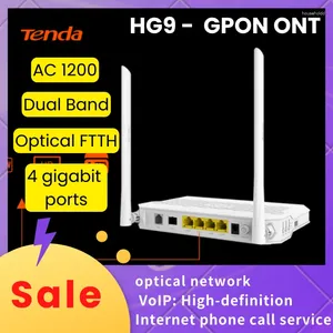 Волоконно-оптическое оборудование Tenda HG9 GPON AC1200 Двухдиапазонный Wi-Fi-маршрутизатор ONT FTTH Оптическая сеть ONU Модем OLT OMCI TR069 VoIP Телефонный звонок USB НЕТ