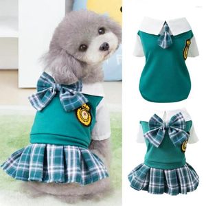 Odzież dla psów 1PC Dress Dwugierski moda w stylu college'u Koszulka Bow Bow Flaid Print Cat Spódnica dla
