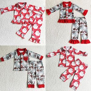 Kleidungssets Großhandel Kinder Mädchen Pyjamas Weihnachtsnachtwäsche Weihnachtsmann Print Boutique Kindermode Jungen Button-Down-Nachtwäsche