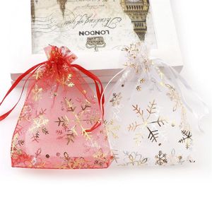 20pc Lot niedliche Schneeflocke Organza Tasche Weihnachtsgeschenke Halter Backen Backen Keks Dookies Candy Schmuck Verpackung Geschenktüten310c