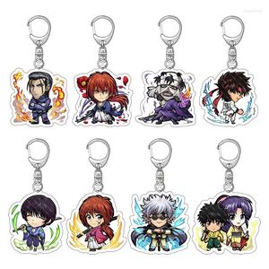 Keychains 10 Styles Rurouni Kenshin Keychain dubbelsidig akryltecknad tecknad nyckelkedja Pendant Anime Accessories Keyring Fans gåva