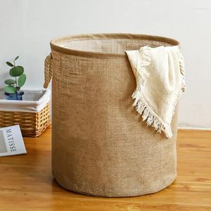 Laundry Bags Foldable Basket Cotton Linen Clothes Toy Storage Baskets With Handle Home Dirty Organizers