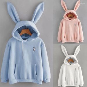 Hoodies femininos meninas orelha manga longa hoodie outono inverno quente moletom senhoras casual com capuz pulôver topos casaco