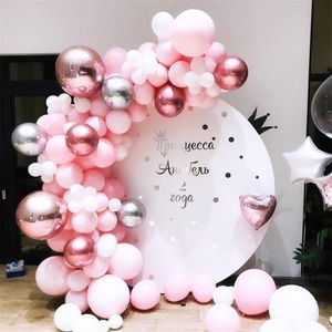 101st Set Pastell Rose Gold Pink Balloon Garland Arch Kit årsdagen Födelsedagsfest Dekorationer Ballong Vuxen Baby Shower Girl T251D