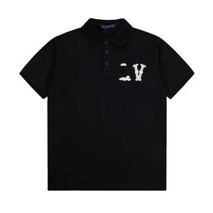 SS24 Show Мужская рубашка-поло Damier из жаккардового хлопка и хлопка пике Smart Black с вышитой нашивкой Мужская рубашка-поло для отдыха и офиса Спортивная рубашка Мужская теннисная рубашка Поло большого размера 1AFJEL