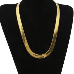 Ожерелья с подвесками, 10 мм, плоская цепочка в елочку, мужские украшения, желтое золото 18 карат, заполненное, однотонное, модное, мужское колье, ключица 6234R