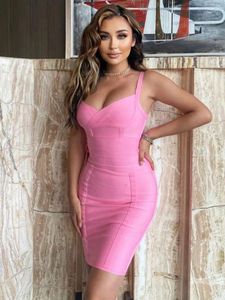 Casual Kleider Beaukey Rosa Maxi Elastische Bandage Kleid Luxus Frau Gürtel Schärpen Korsett Bodycon Elegante Reißverschluss Plunge V Abend Vestidos