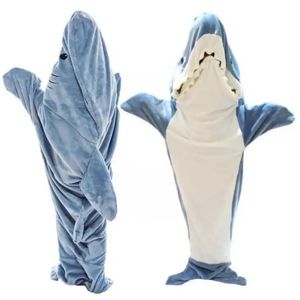 Saco de dormir de tubarão dos desenhos animados pijamas escritório nap tubarão cobertor karakal tecido de alta qualidade sereia xale cobertor para crianças adulto 240123