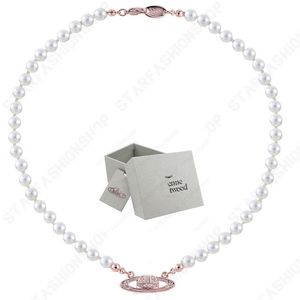 Saturn Necklaces Pearl Beaded Diamond Tennis Necklace Woman Silver Chains Vintage Trendy Style Desigenr With box2586