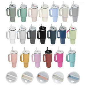 Water Bottles 40 Oz Tumbler With Handle Lid And Straw Insulated Stainless Steel Dupe Travel Mug Iced Coffee Cup For Cold 40oz